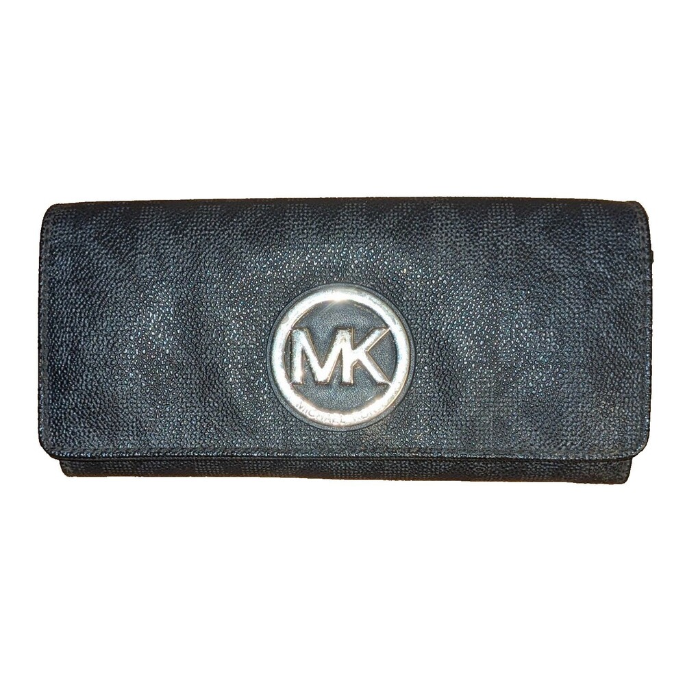Michael Kors Fulton Flap Continental Wallet Signature Logo Black Style Clutch